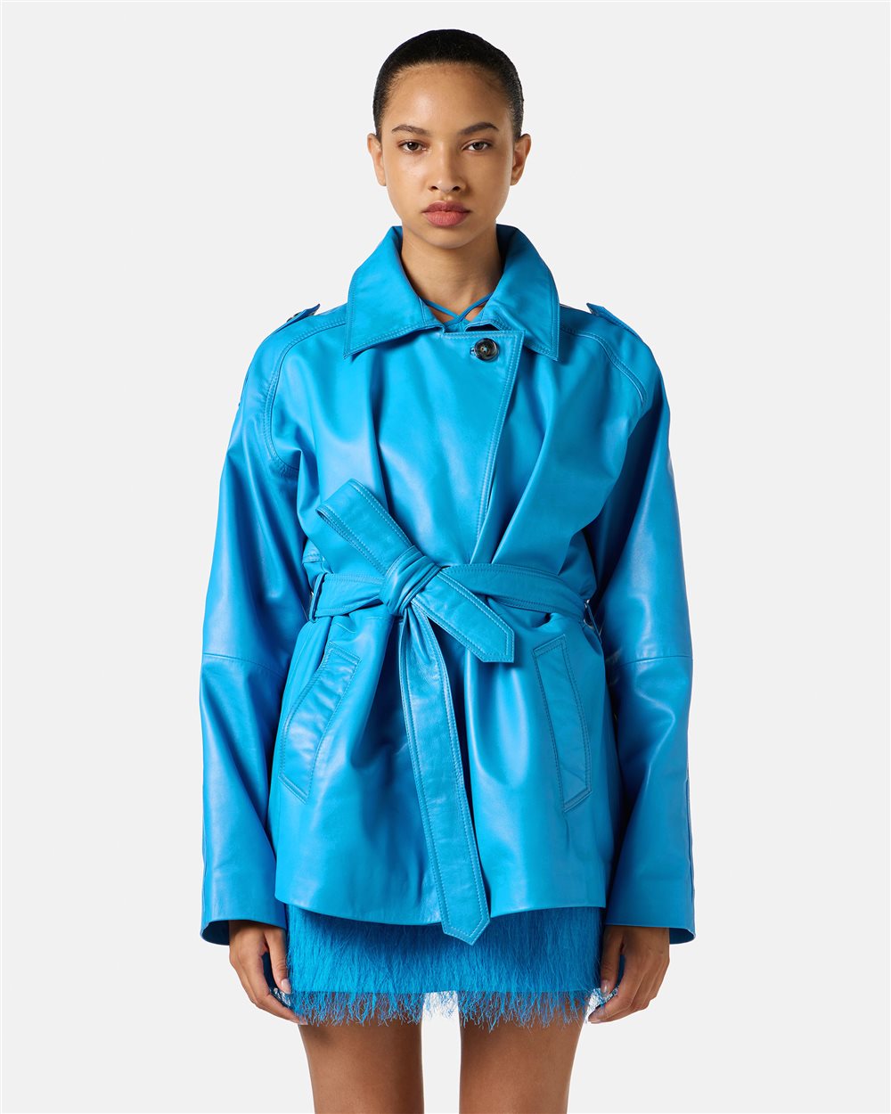 Casaco Curto de Couro Leather Coat | Aqua Del Doq