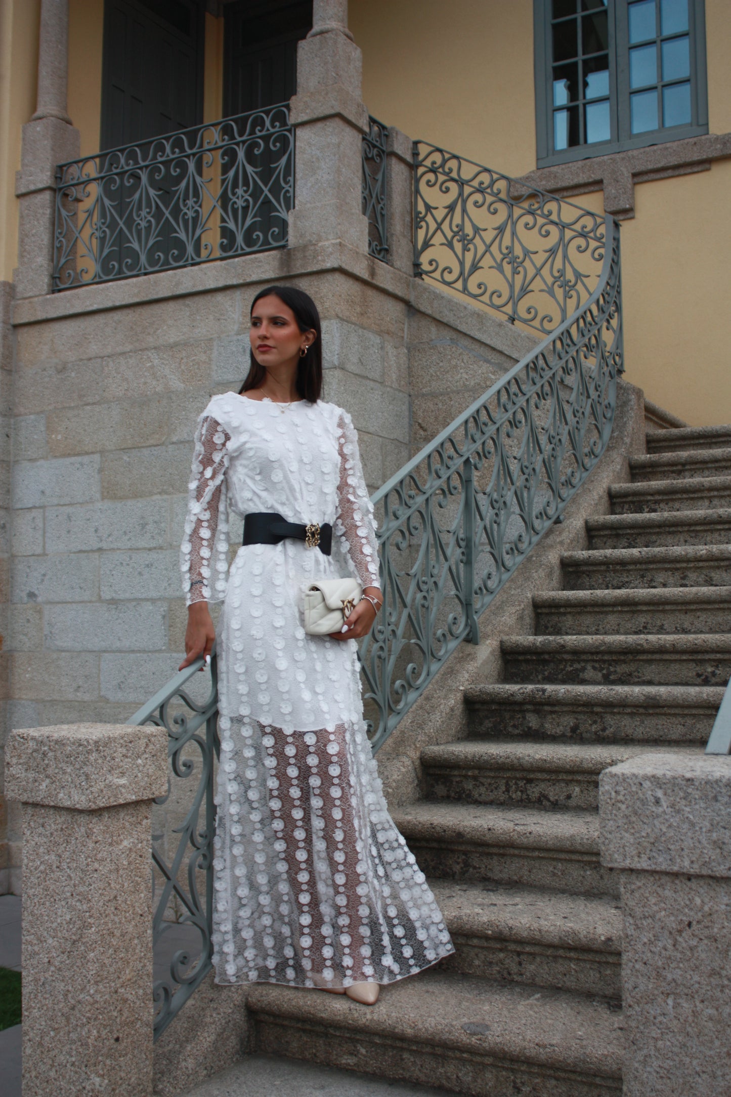 Vestido Lungo Tulle Flowers