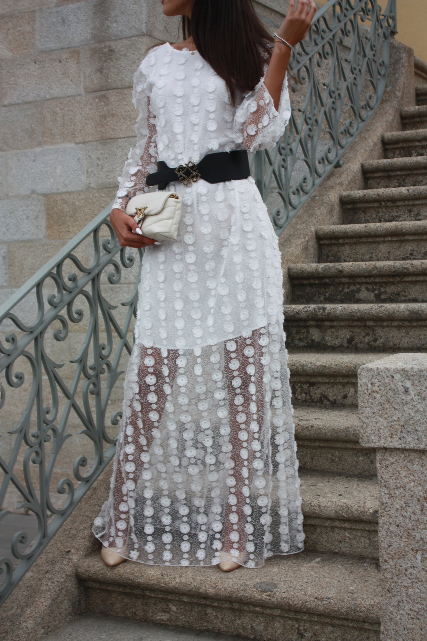 Vestido Lungo Tulle Flowers